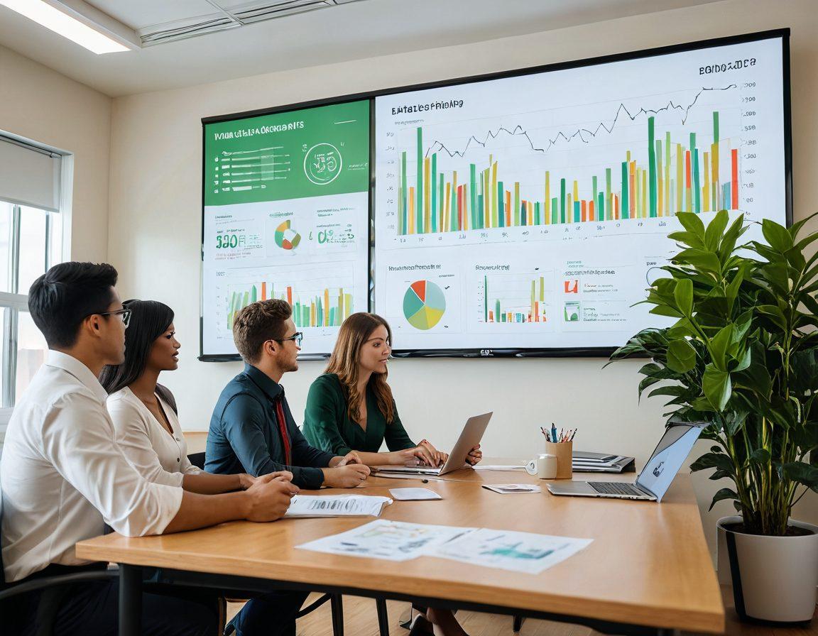 A captivating scene depicting a serene study environment showcasing a diverse group of individuals engaged in a money management workshop. Include visual elements like charts, graphs, and a piggy bank to symbolize wealth and security. Luxurious plants and soft lighting enhance the atmosphere of expertise and learning. Elements of harmony and balance to represent smart investment strategies. elegant illustration. vibrant colors. clean layout.